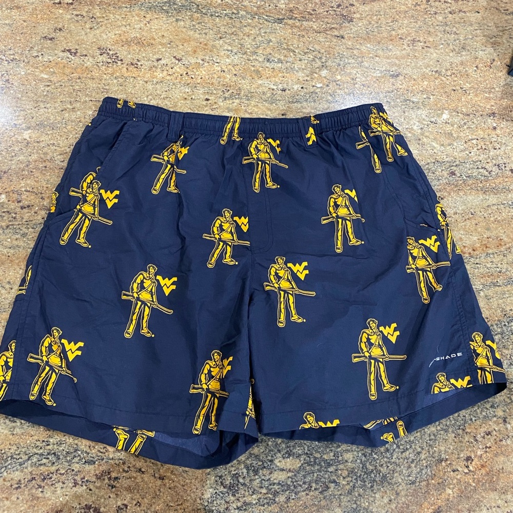 West Virginia University (WVU) swim trunks, bathing suit, Columbia
